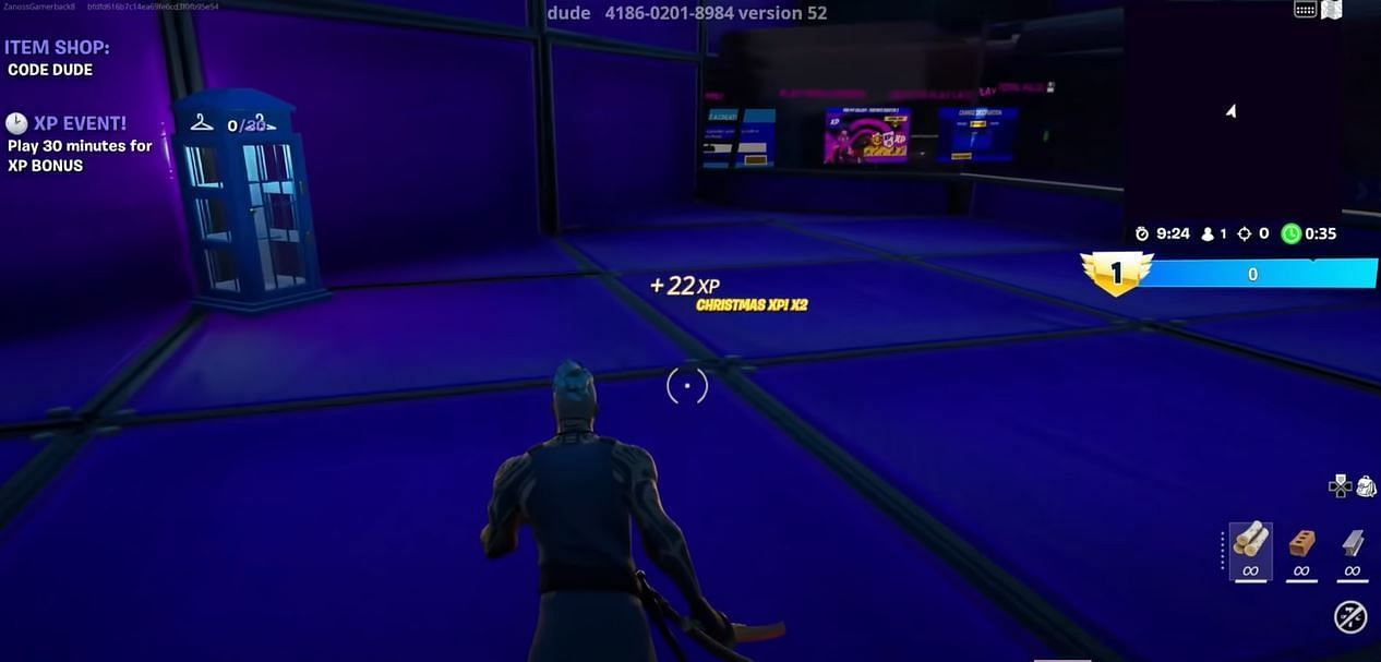 Fram massive amounts of XP in this new glitched map in the Creative mode and progress quickly in the Fortnite Chapter 3 Season 1 Battle Pass (Image via YouTube/ Cracking Bananas)