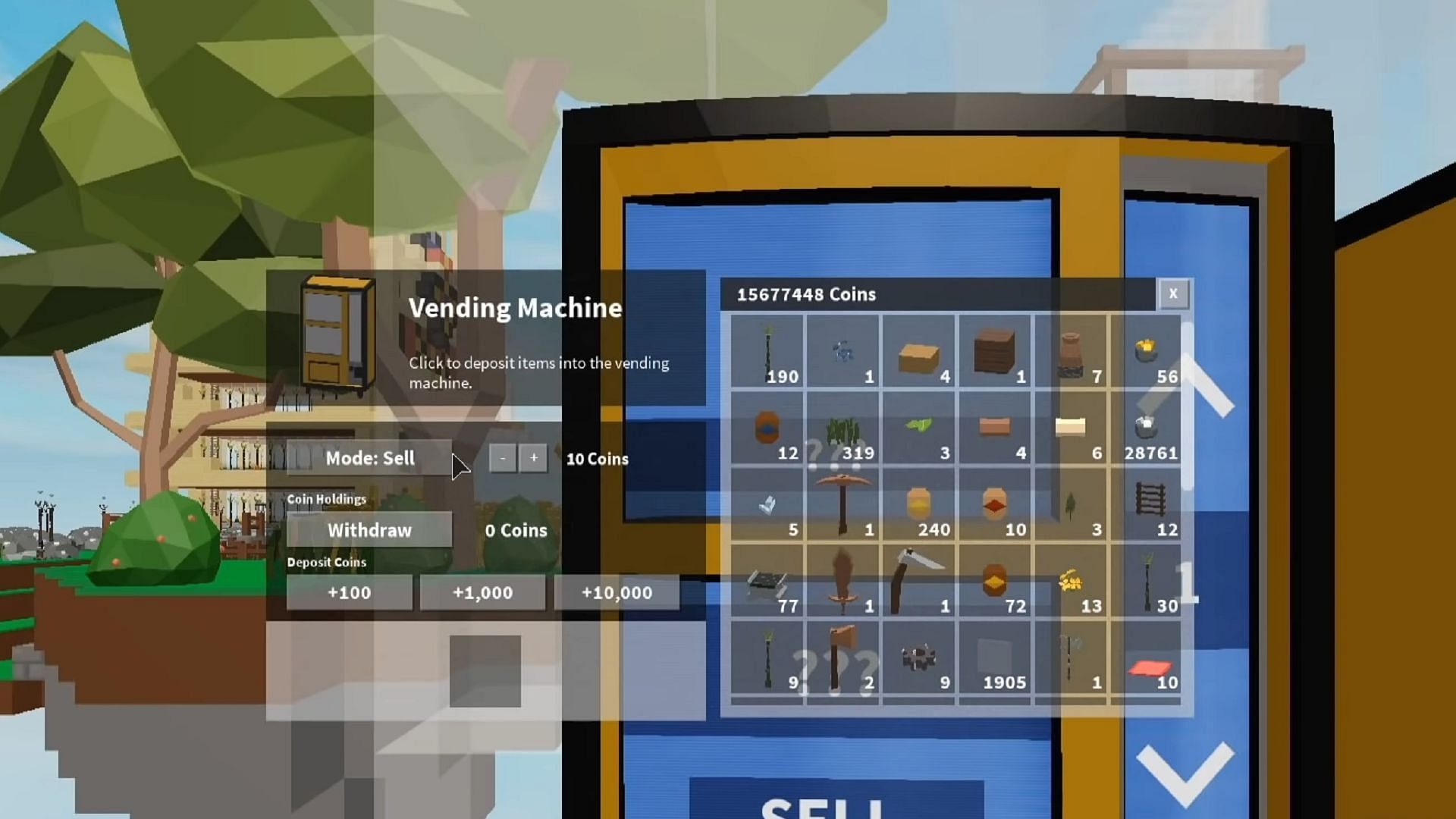 The vending machine in Roblox Skyblock (Image via DefildPlays)