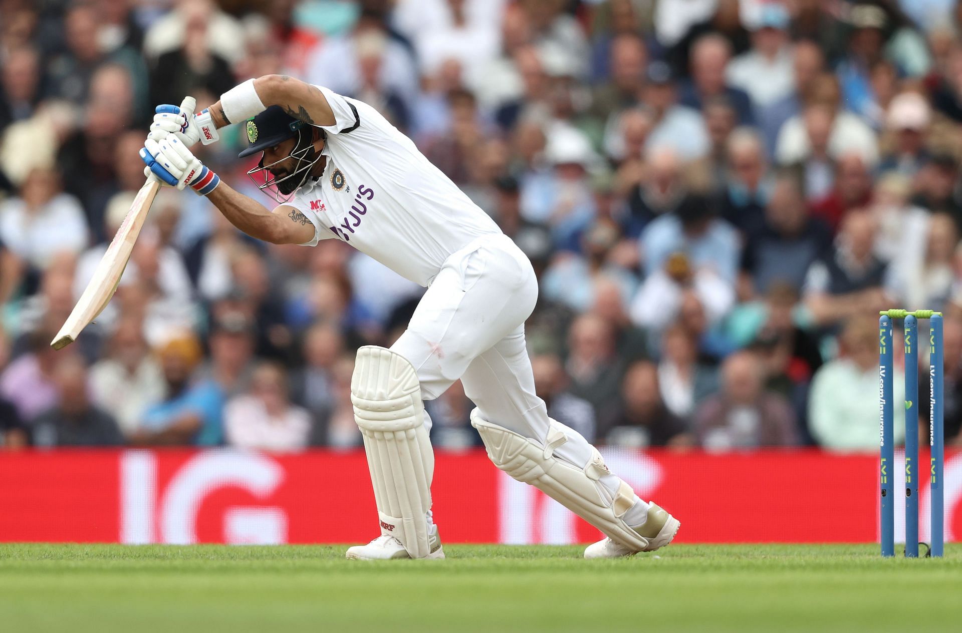 Virat Kohli playing a drive during the Test series in England. Pic: Getty Images