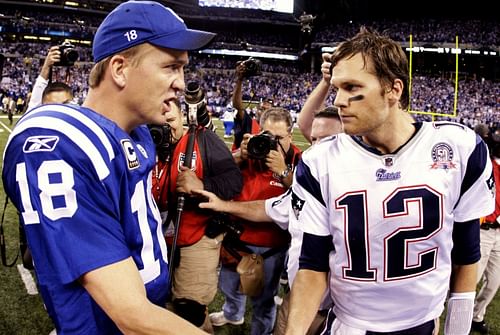 Quarterbacks Peyton Manning and Tom Brady