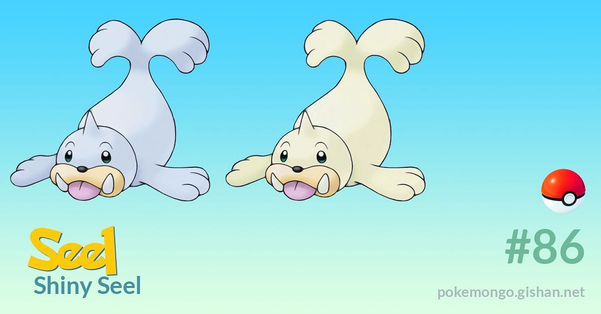 Seel and its shiny counterpart rendered in Seel&#039;s official Pokemon art (Image via The Pokemon Company)