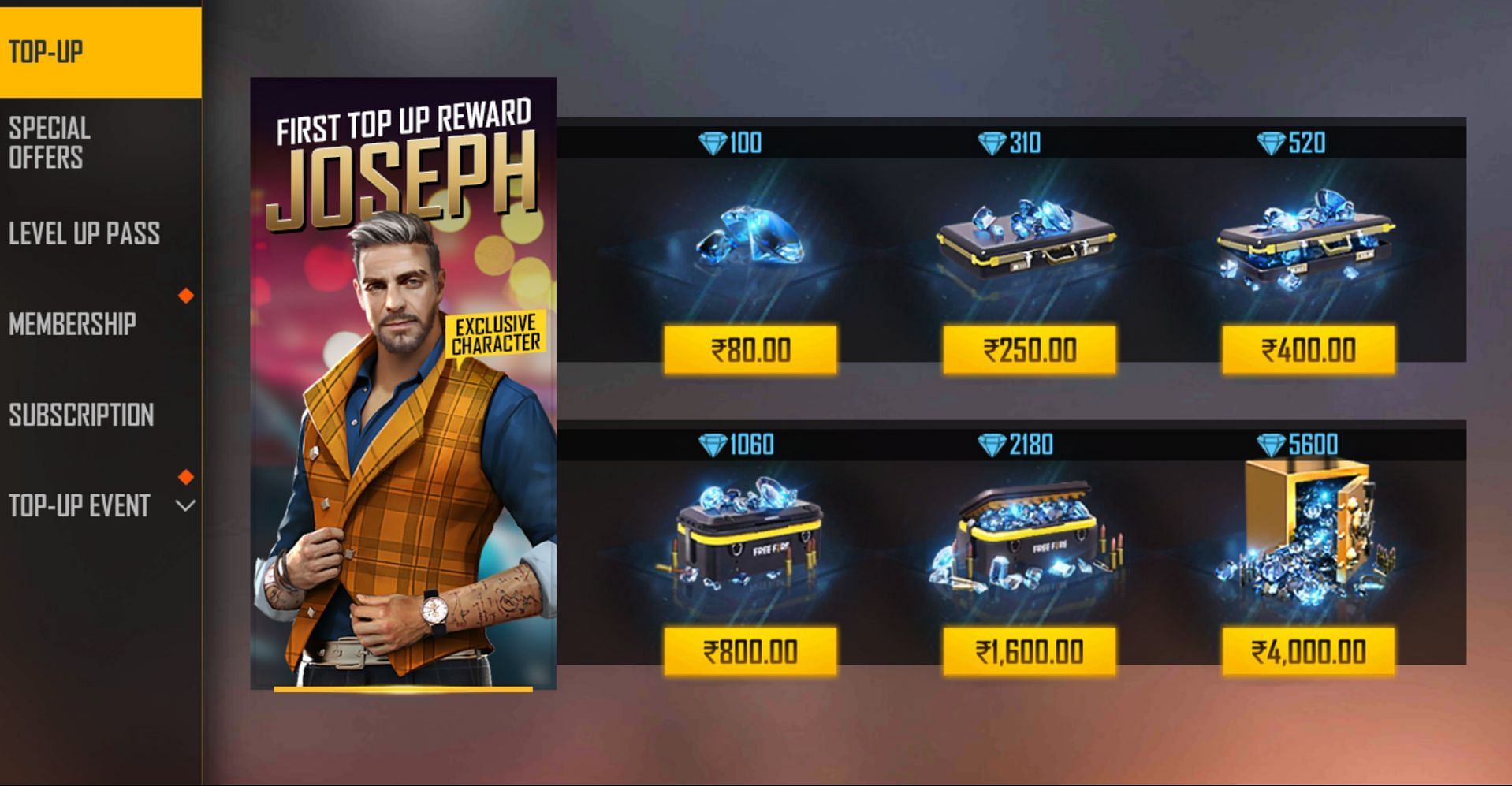 Multiple top up options (Image via Free Fire)