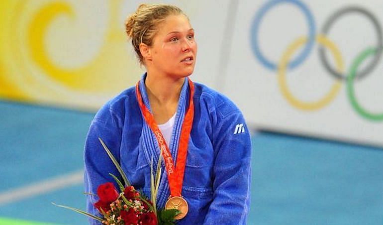Ronda Rousey after winning the Olympic Bronze Medal at the Beijing Olympics 2008