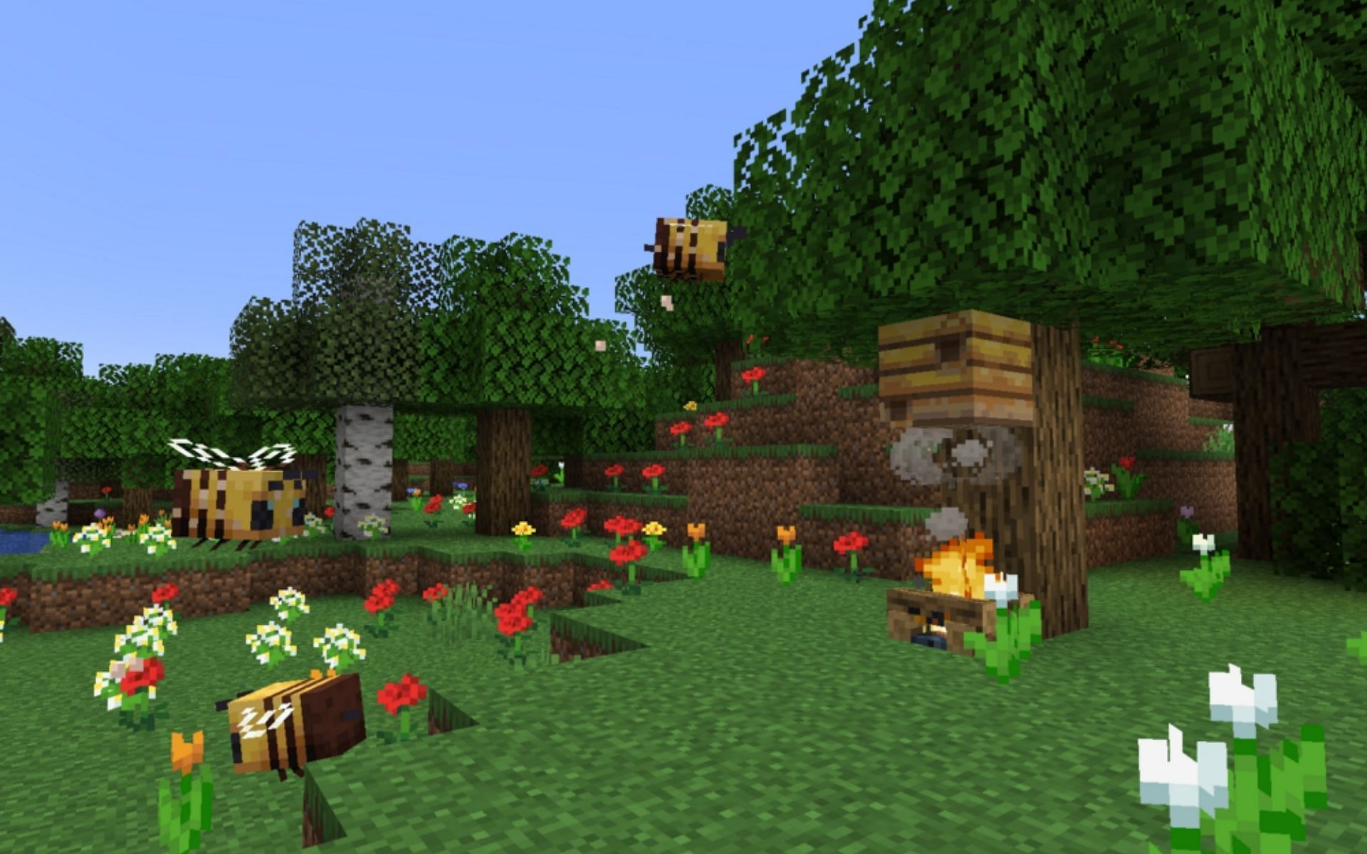 Honey can be harvested peacefully by putting a campfire below a bee hive (Image via Minecraft WIki)