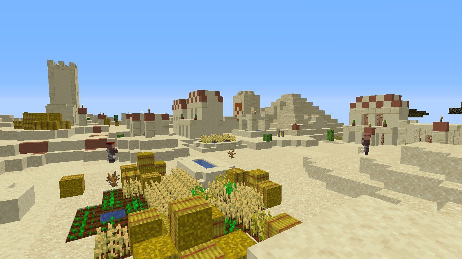 Desert biomes are short on plant life but have other benefits (Image via Mojang)