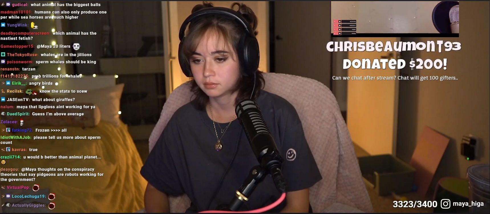 Maya Higa was engaged in an awkward interaction with a donor during a recent live stream. (Image via Maya Higa, Twitch)