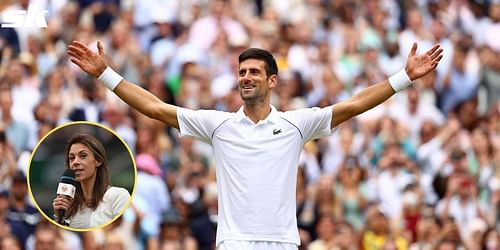 Novak Djokovic celebrates winning the men's singles final at the 2021 Wimbledon Championships