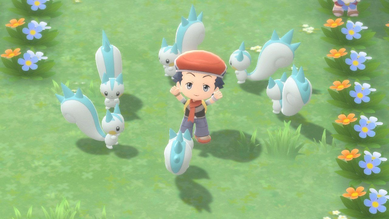 A trainer surrounded by Pachirisu in BDSP. (Image via ILCA)