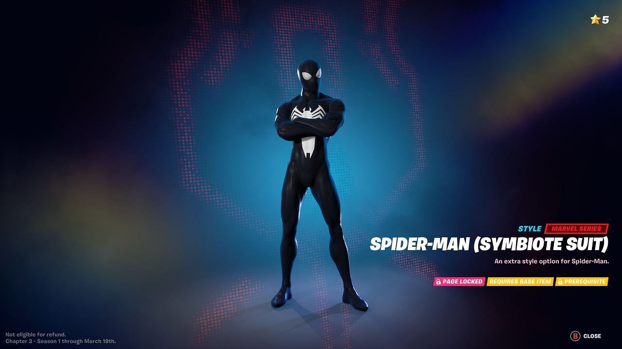 Spider-Man&#039;s Symbiote Suit is something players are grinding towards (Image via Epic Games)