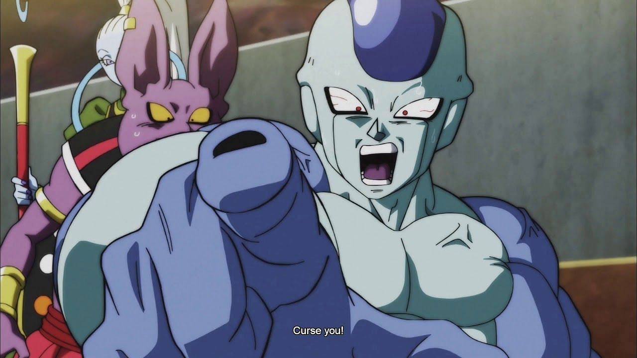 Frost attempts to attack Frieza before being erased by Zeno. (Image via Toei Animation)