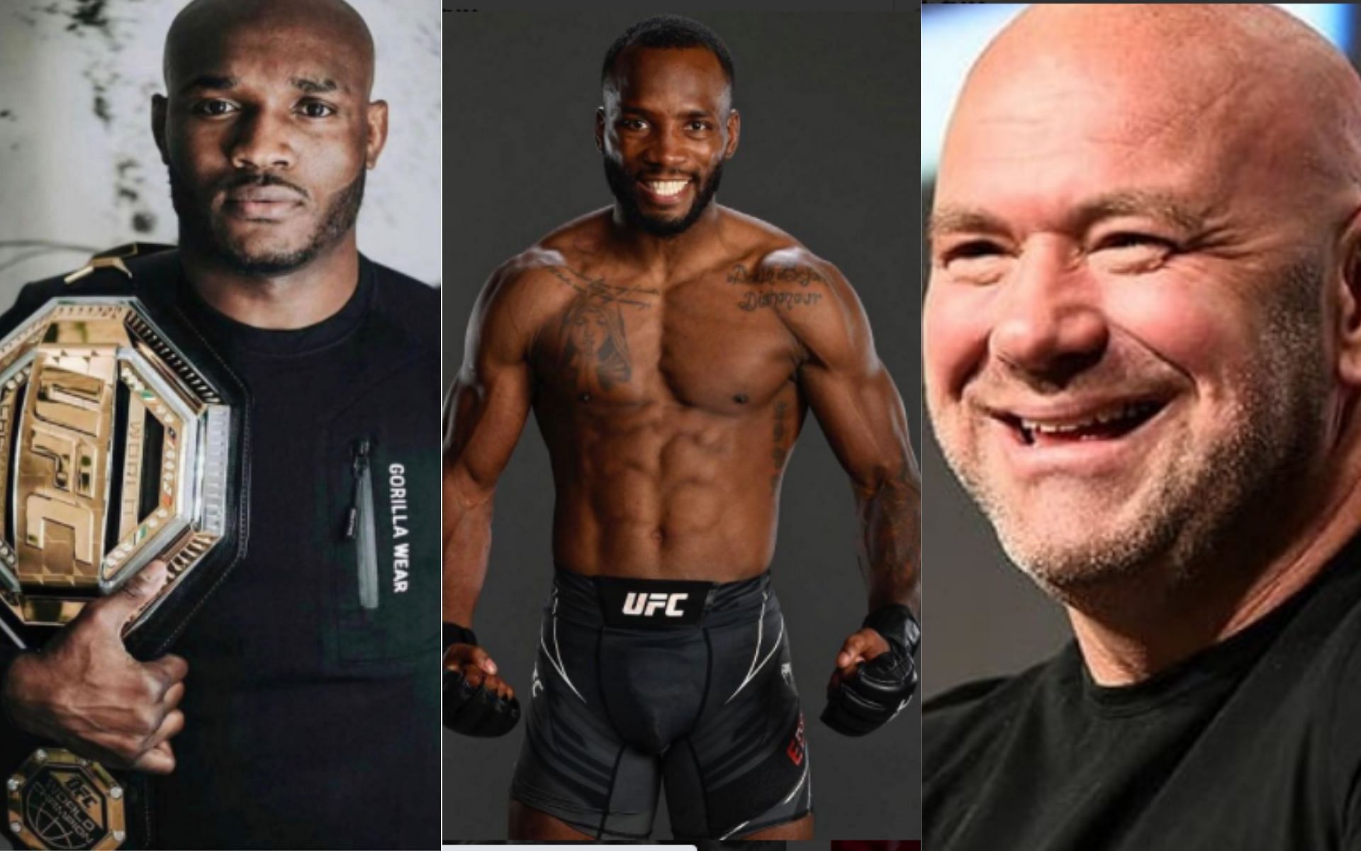 Kamaru Usman (Left), Leon Edwards (Middle), Dana White (right) [Image credits: @usman84kg, @leonedwardsmma, @danawhite Instagram]