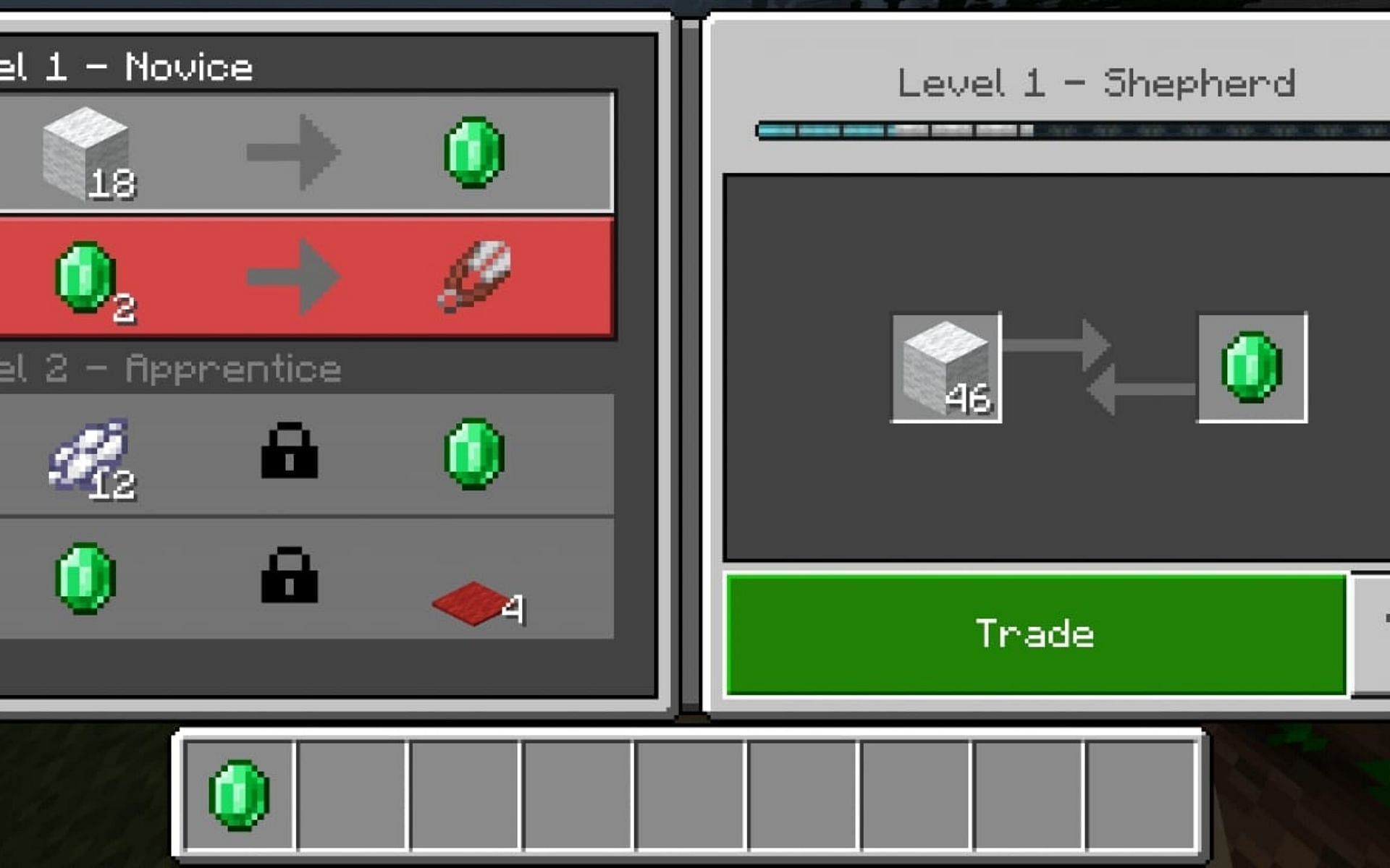 Trade offered by Shepard (Image via Minecraft)
