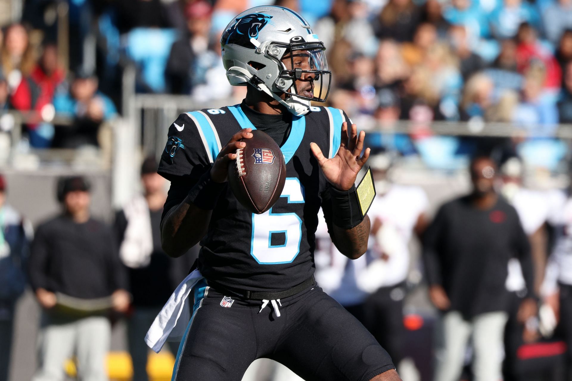 P.J. Walker threw an interception after replacing Cam Newton against the Falcons.