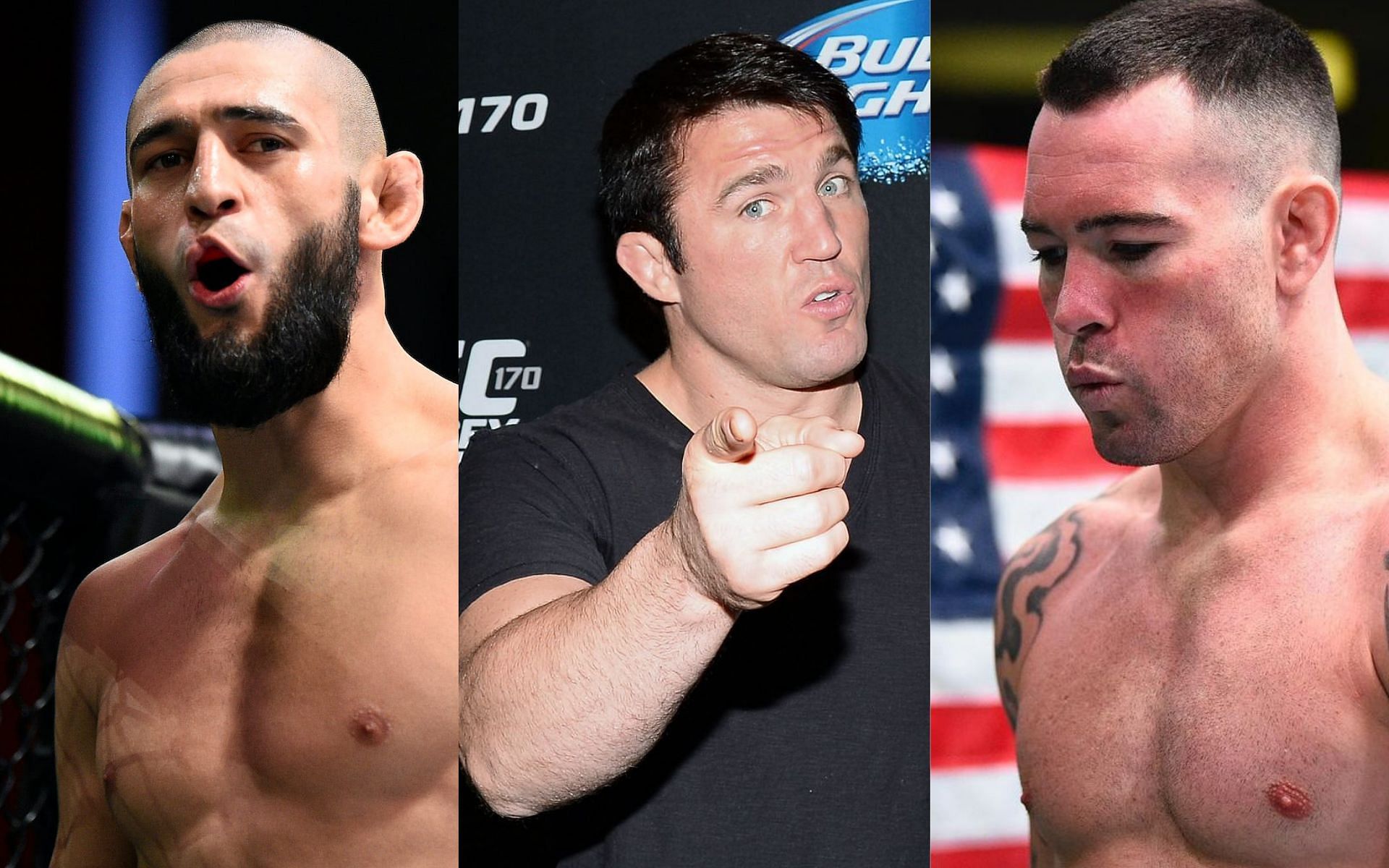 Khamzat Chimaev (left), Chael Sonnen (center), Colby Covington (right) [Credits: @colbycovmma, @khamzat_chimaev via Instagram]