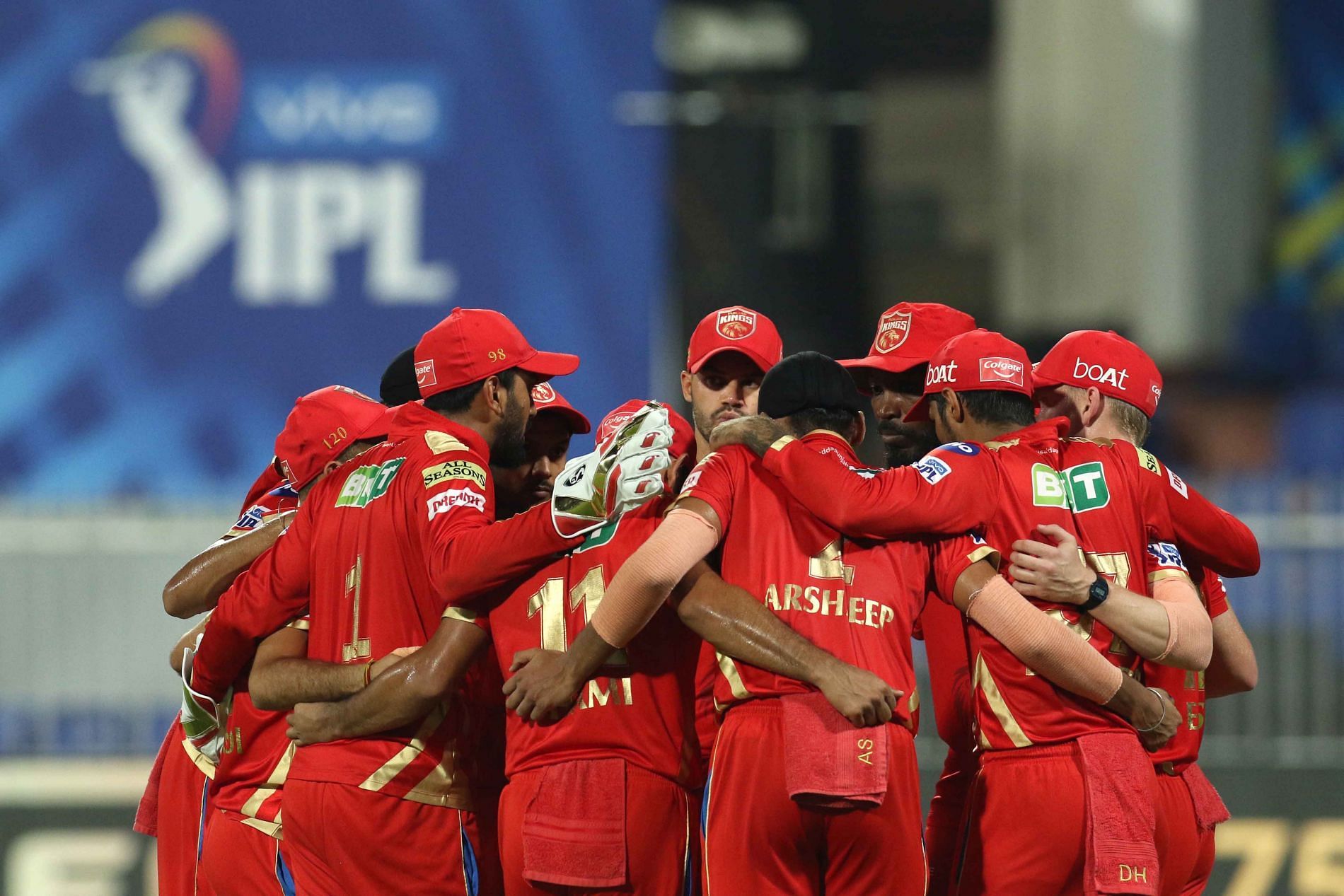 Punjab Kings in a huddle during IPL 2021. Pic: IPLT20.COM