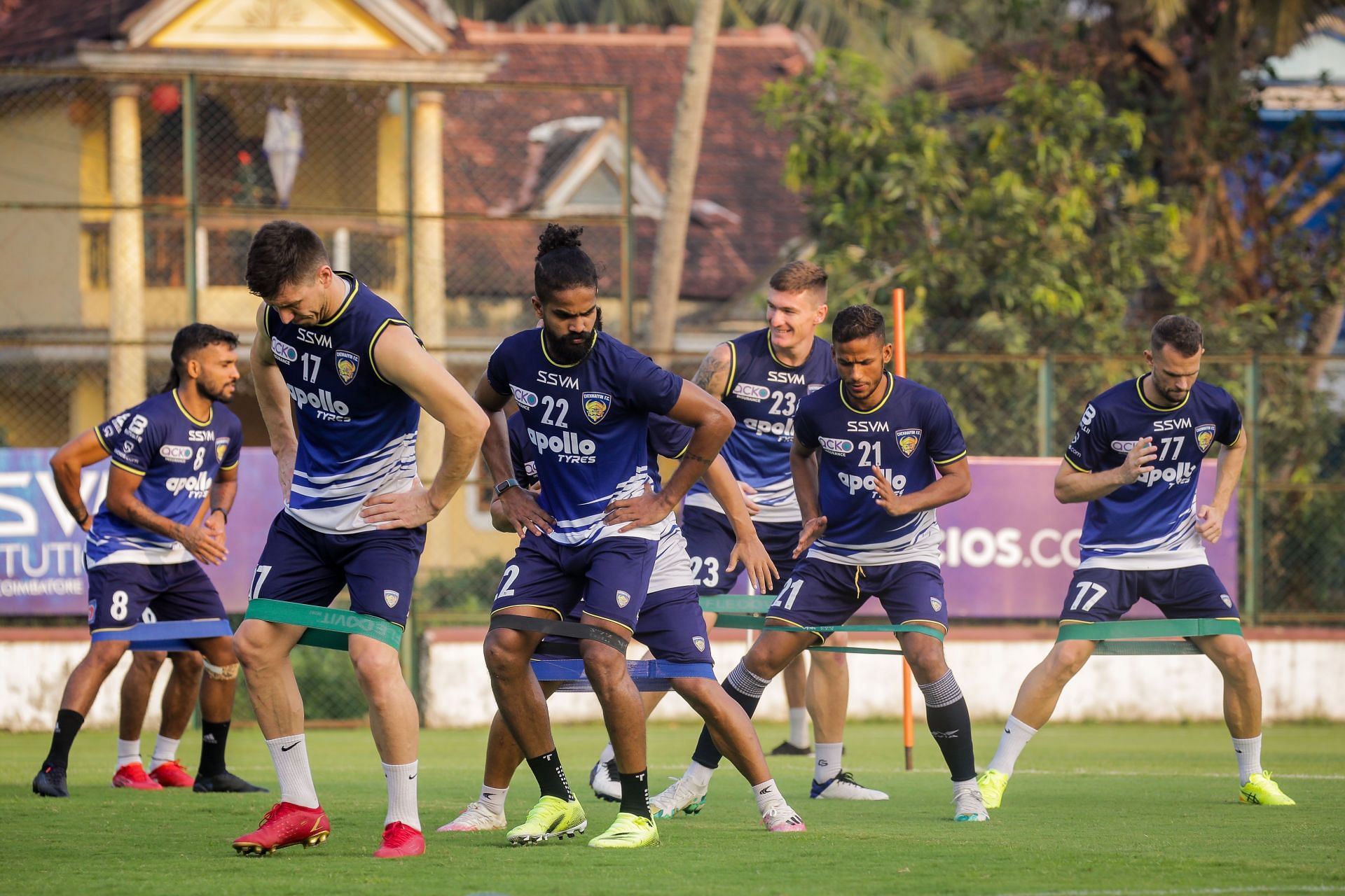 Chennaiyin FC players during their training session