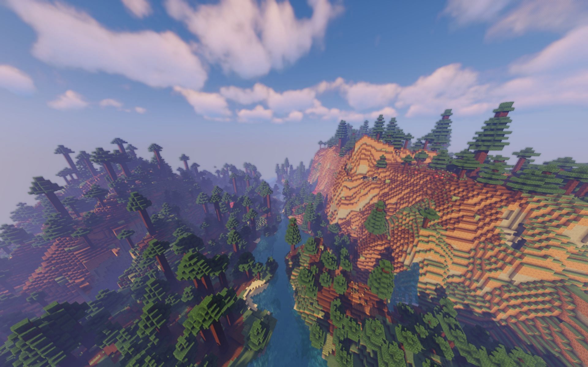 An image of a mountainous mega taiga in Minecraft. (Image via u/StellOrange on Reddit)
