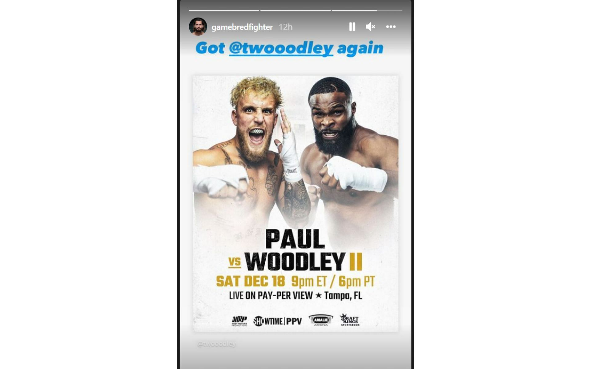 Jorge Masvidal&#039;s Instagram story of him picking Woodley to win