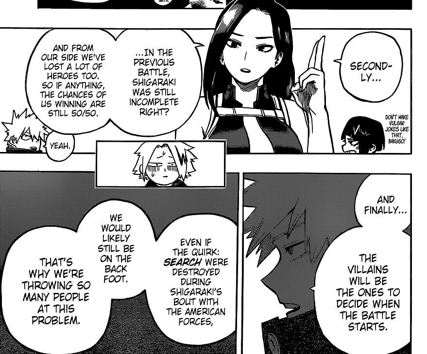 Yaoyorozu and Bakugou explaining the state of affairs (image via TCBscans)