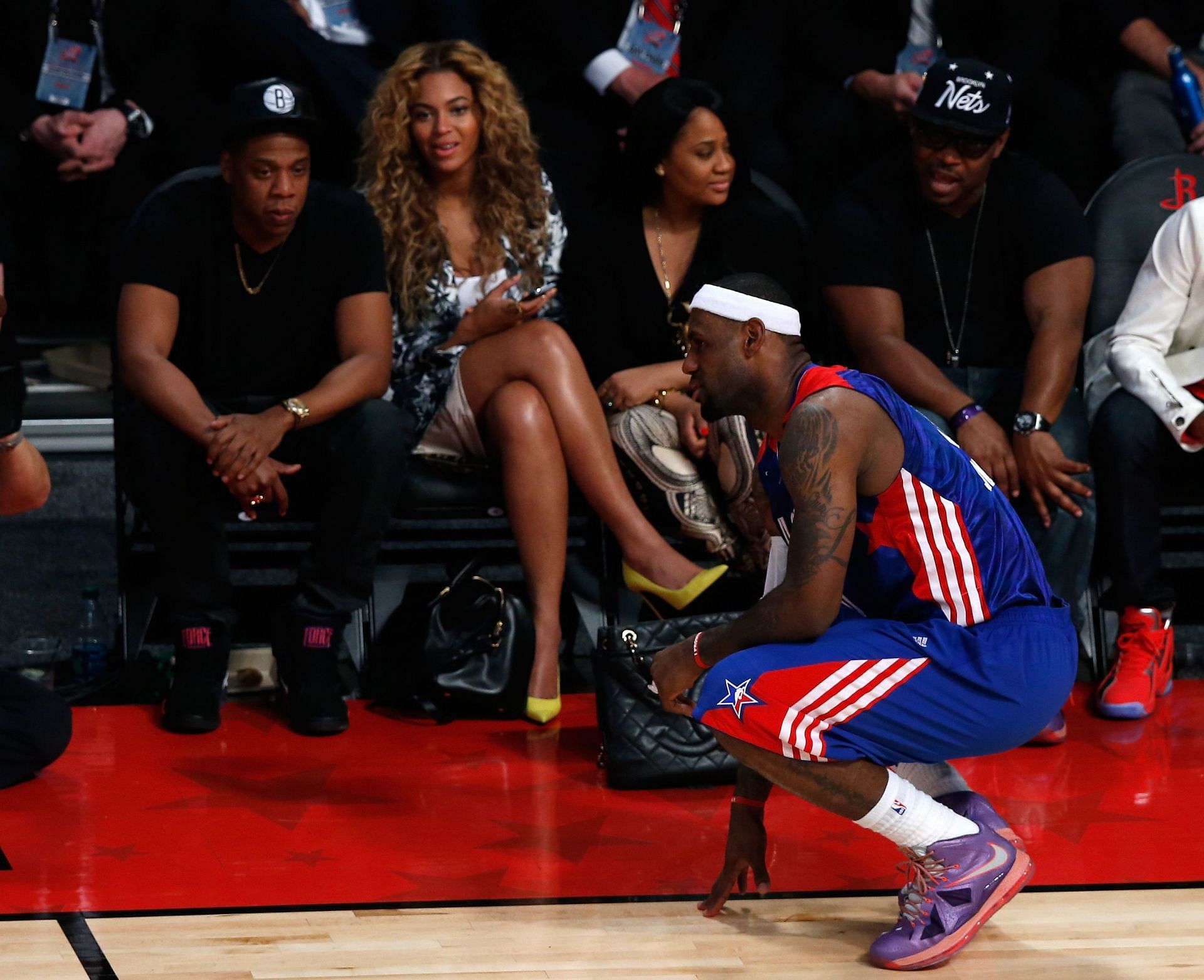 LeBron James with Jay Z and Beyonce at the NBA All-Star Game 2013