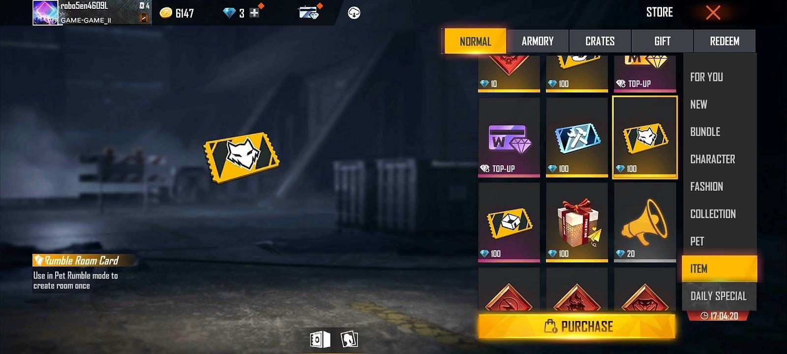 Buy the desired room card (Image via Free Fire)