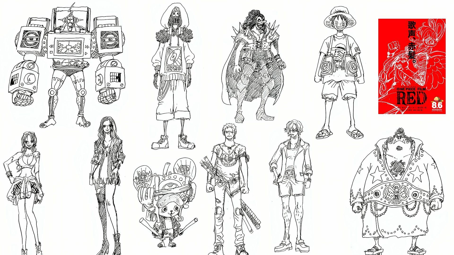 Character design of the Straw Hat Pirates for One Piece Film: Red (Image Via Jump Comic Channel)