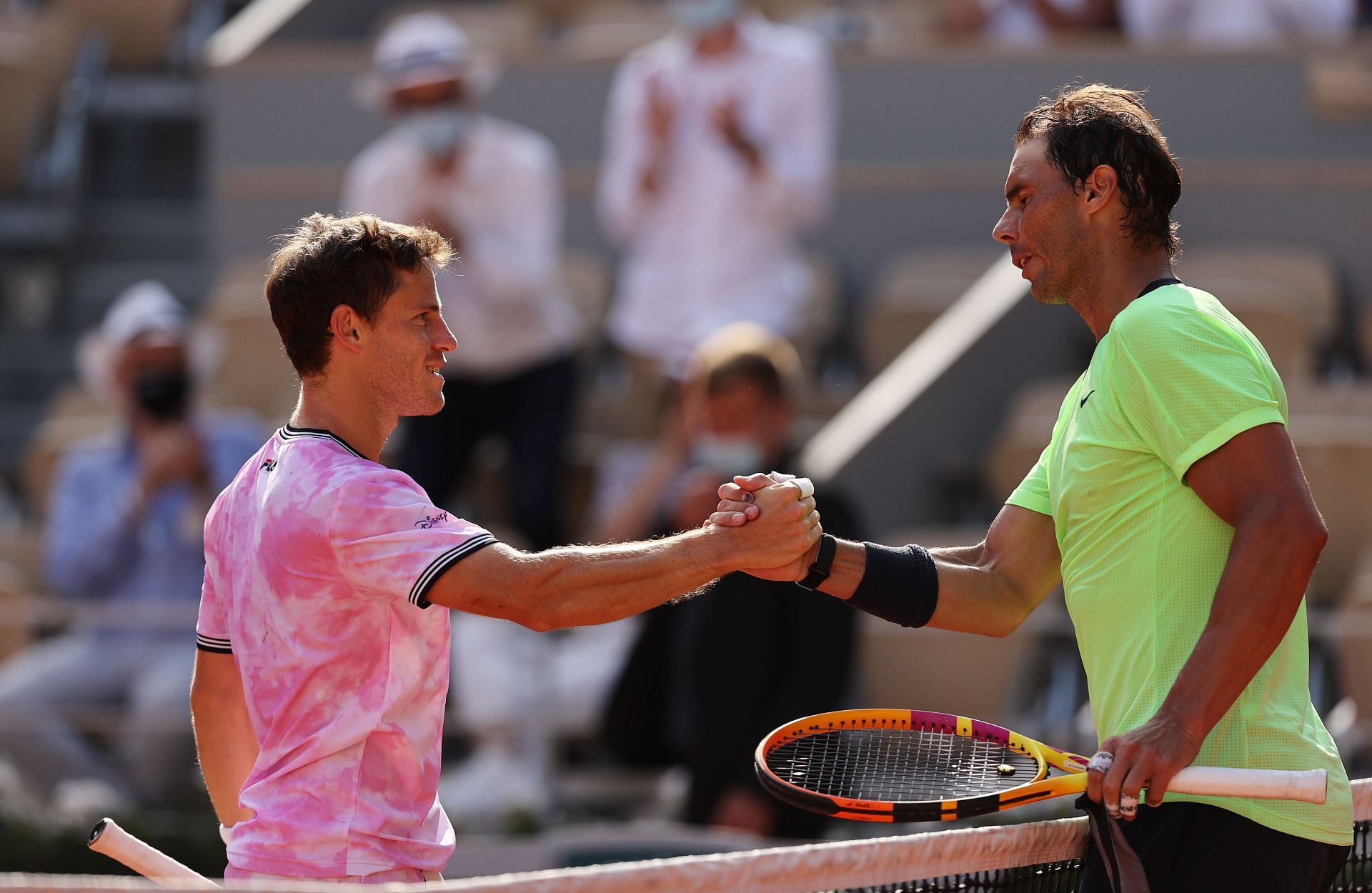 Diego Schwartzman with Rafael Nadal at the French Open 2021