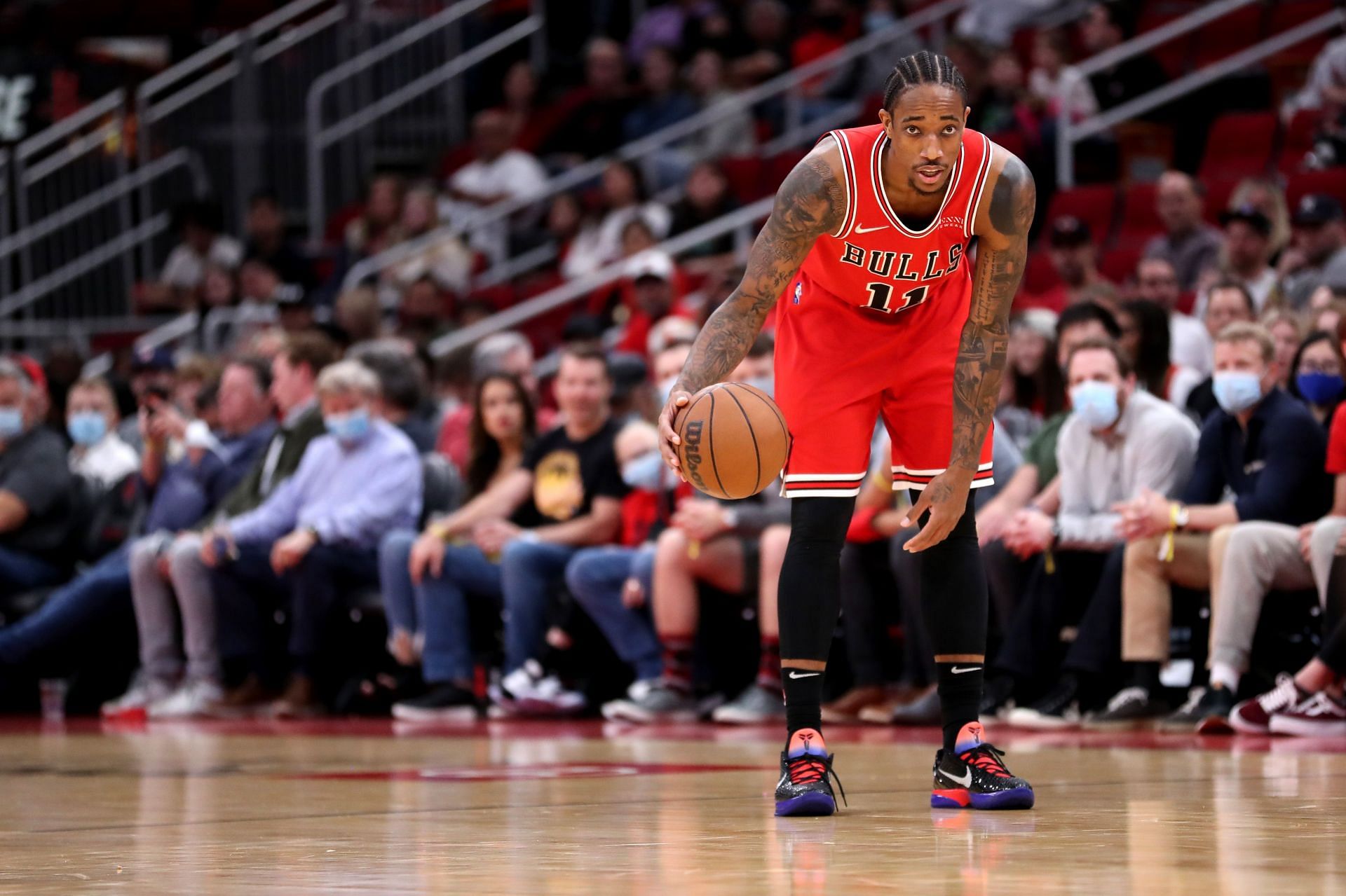 DeMar DeRozan of the Chicago Bulls during the first half at Toyota Center on Nov. 24, 2021 in Houston, Texas.