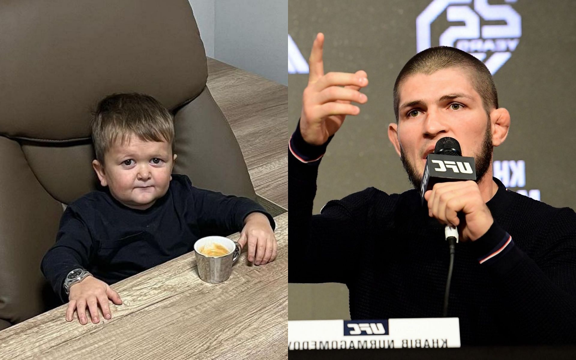 Hasbulla Magomedov (left) via. instagram/haasbulla_ ; Khabib Nurmagomedov (right)