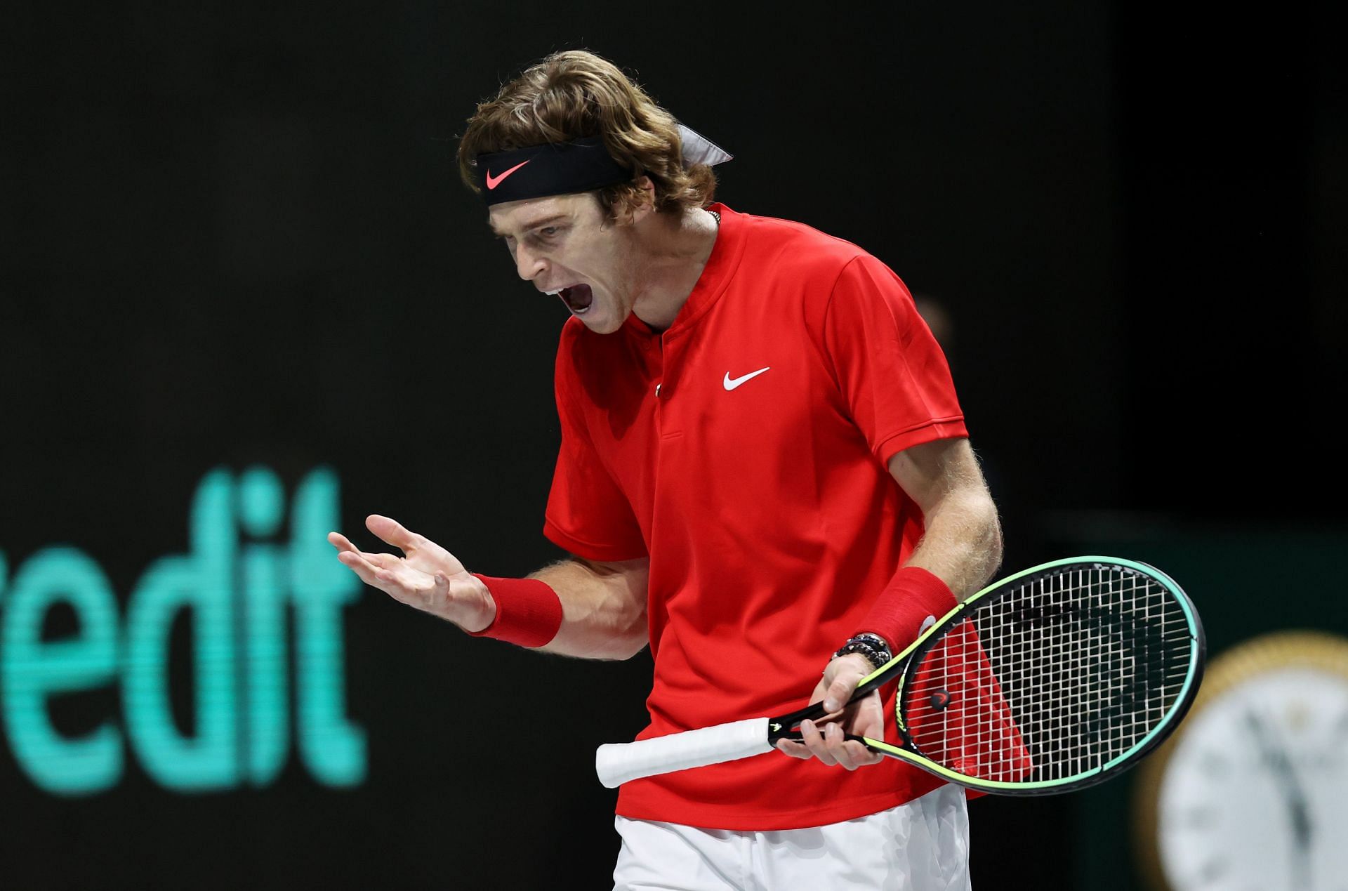 Andrey Rublev in the 2021 Davis Cup final