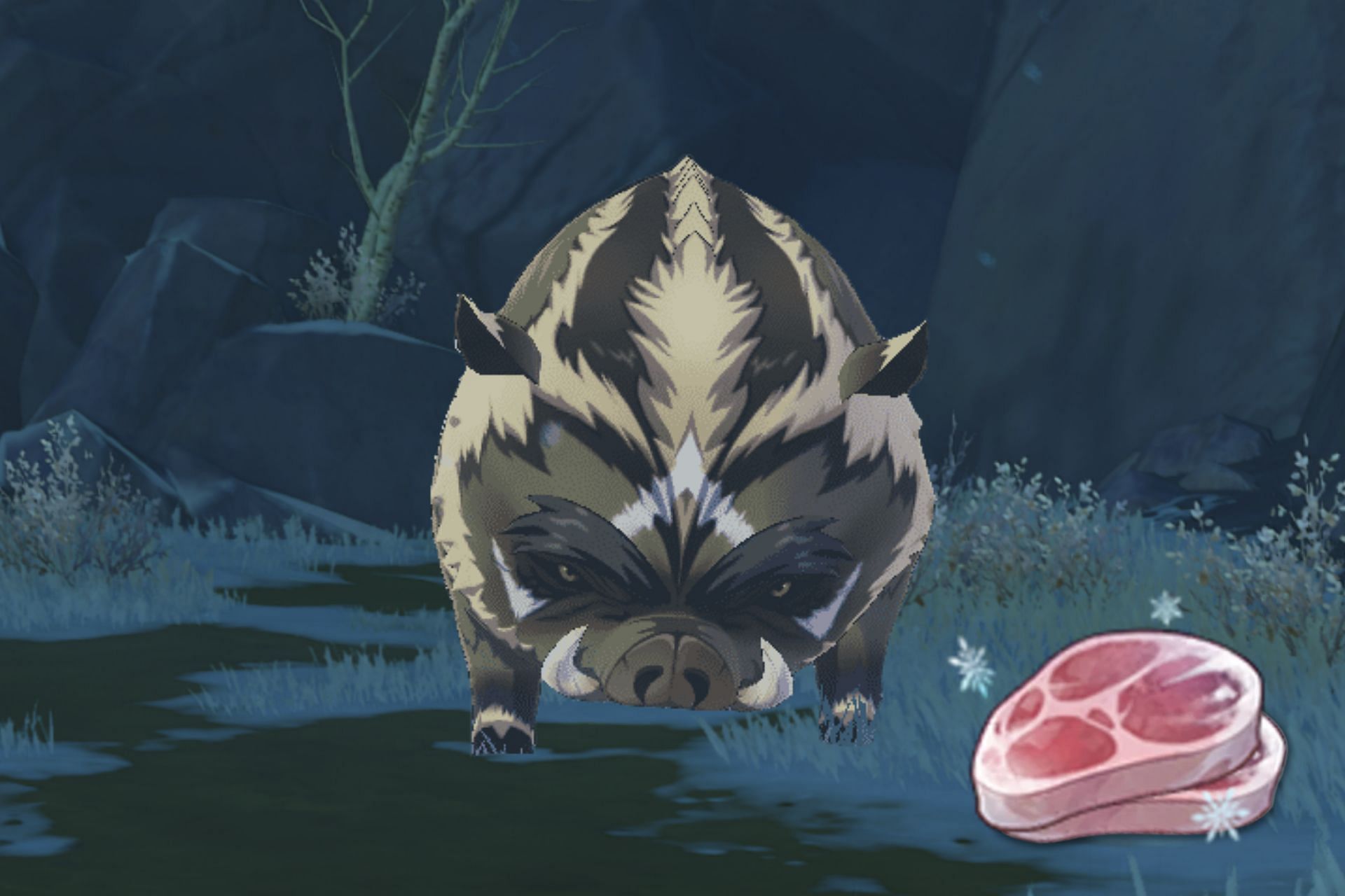 Snowboar drops Chilled Meat after being killed (Image via Genshin Impact)