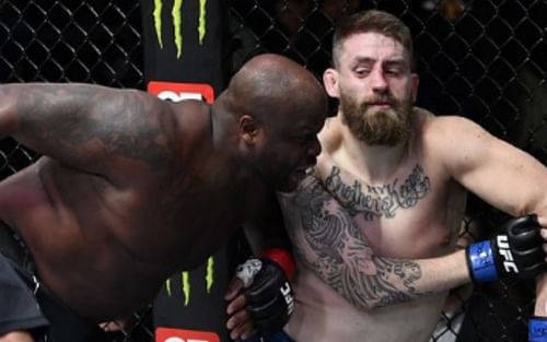 Derrick Lewis (left) in action against fellow UFC heavyweight contender Chris Daukaus (right) [Image Credit: @ufc on Instagram]