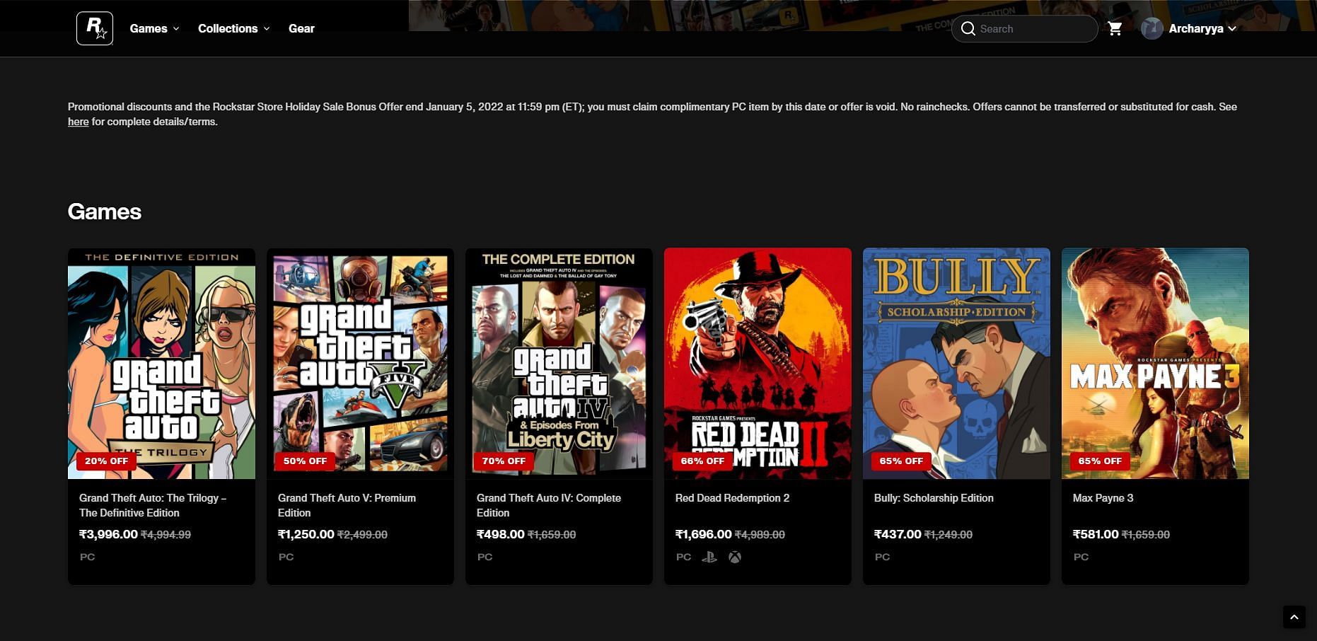 All of their titles are being sold at discounted prices for the holiday season (Image via Rockstar Store)
