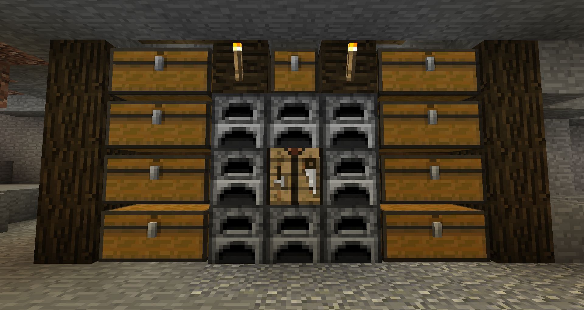 Centralizing the ability to forge and craft saves traps between blocks (Image via Mojang)