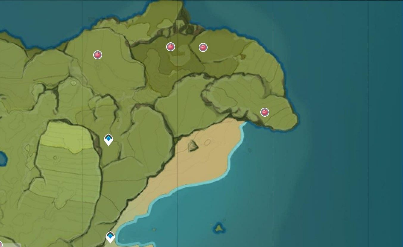 Valberry locations in Stormbearer Point in Genshin Impact (Image via Genshin Impact Interactive Map)