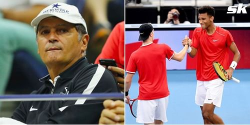 (L-R) Toni Nadal, Denis Shapovalov and Felix Auger-Aliassime.