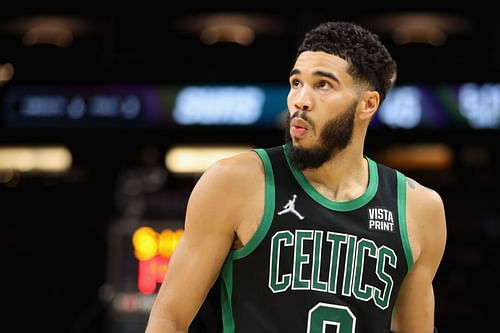 Jayson Tatum #0 of the Boston Celtics during the second half of the NBA game at Footprint Center on December 10, 2021, in Phoenix, Arizona.