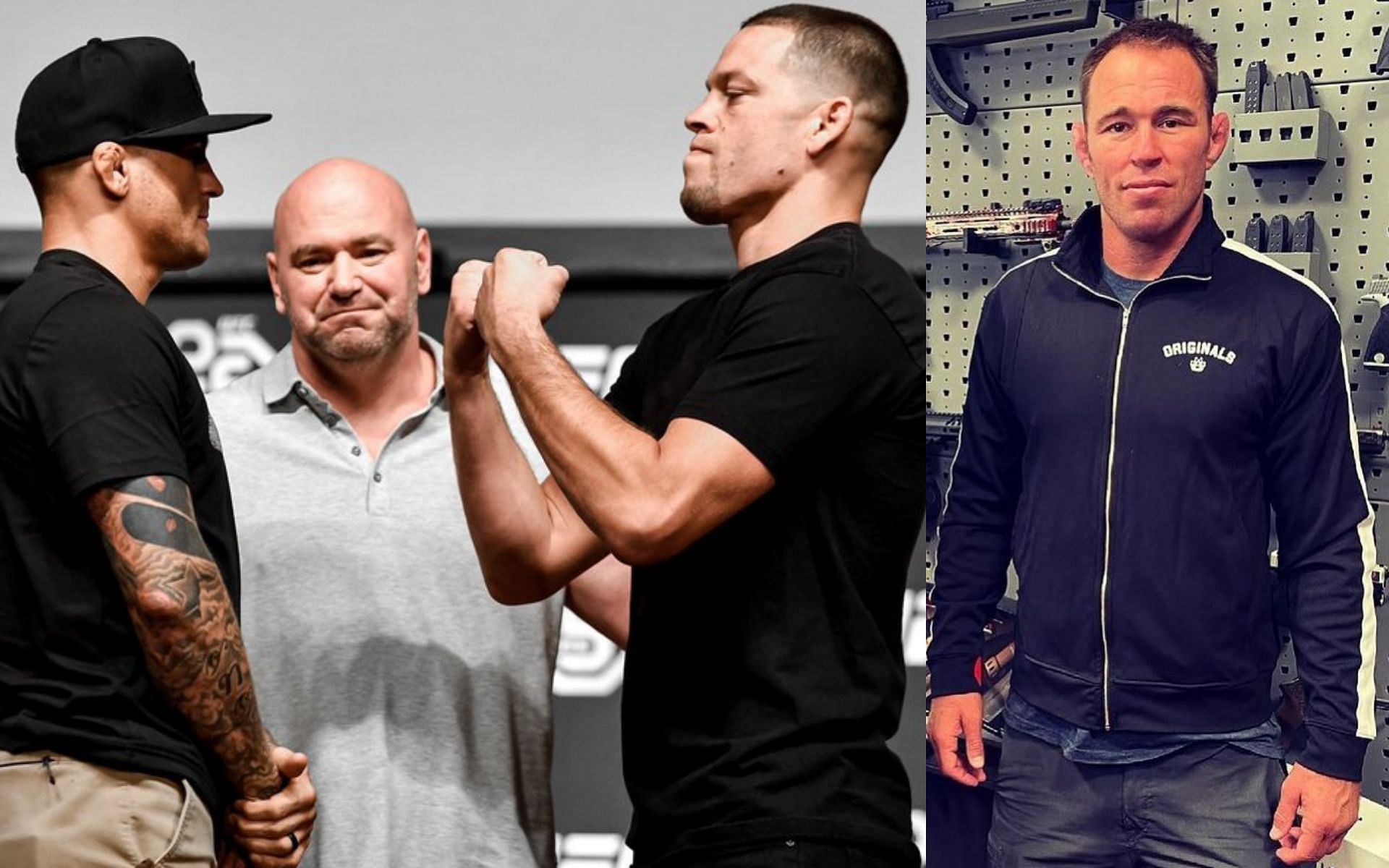 Dustin Poirier (left), Nate Diaz (center) &amp; Jake Shields (right) [Image Credits- @natediaz209]