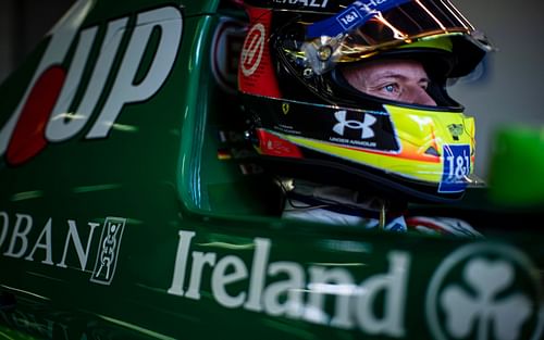 Mick Schumacher drives his father's Jordan 191. Taken from @HaasF1team on Twitter.