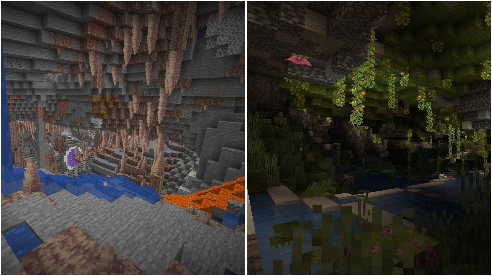 Dripstone Cave &amp; Lush Cave (Image via Minecraft)