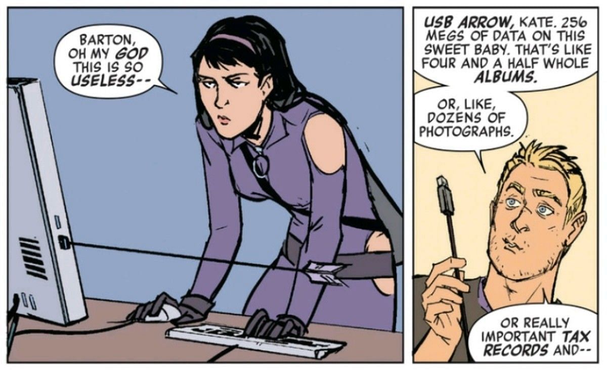 The USB arrow reference in Hawkeye comics (Image via Marvel Comics)