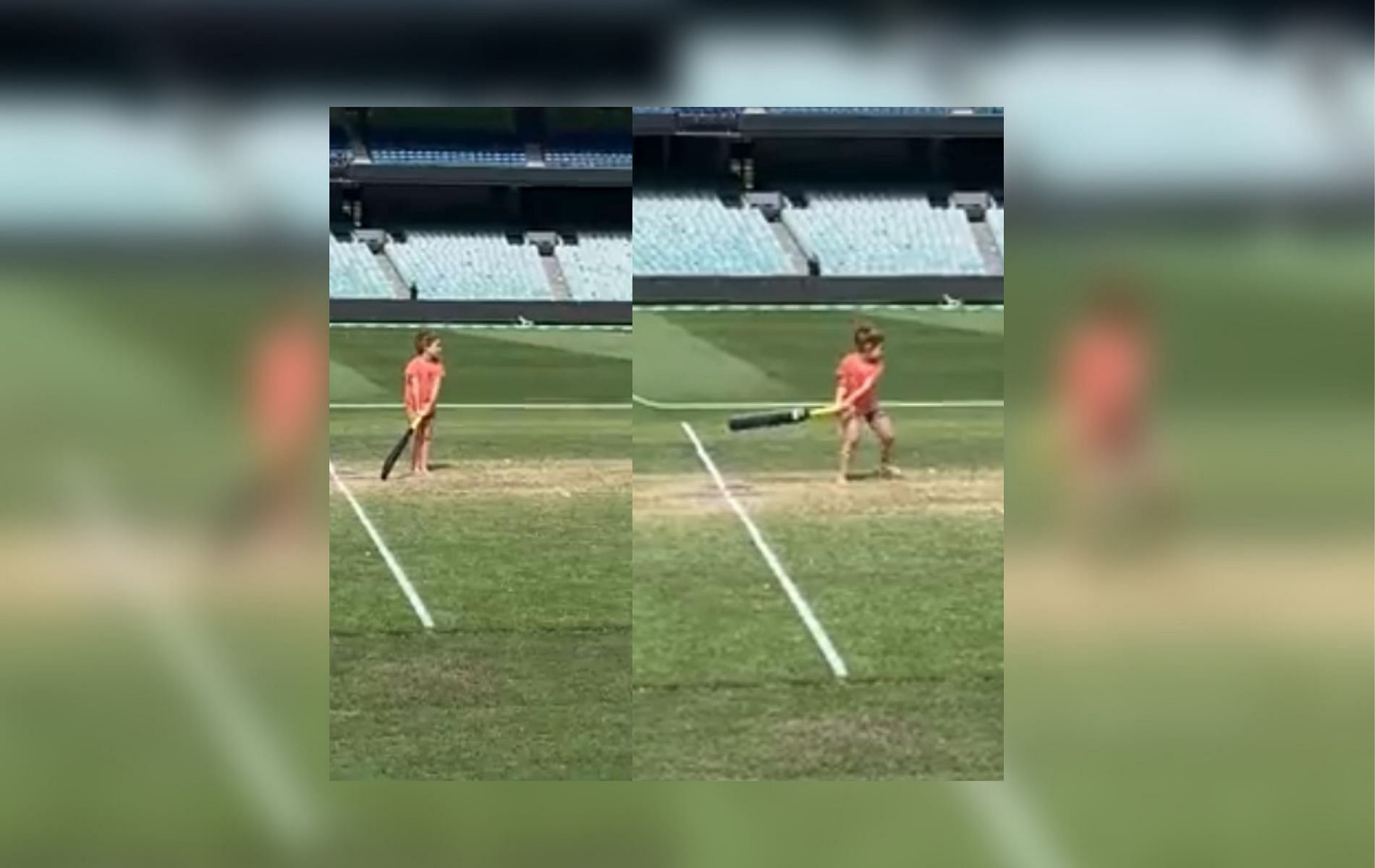 David Warner&#039;s daughter bats at the MCG (Image source: Twitter).