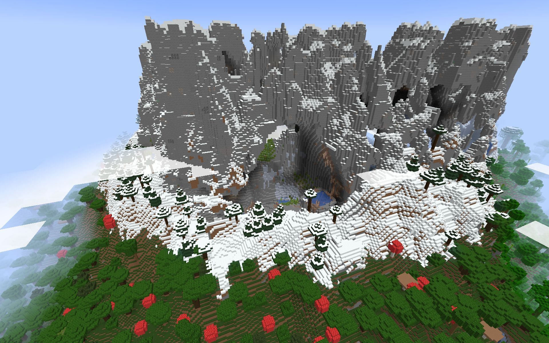 This seed is a great example of Minecraft&#039;s new max height mechanics. (Image via Minecraft)