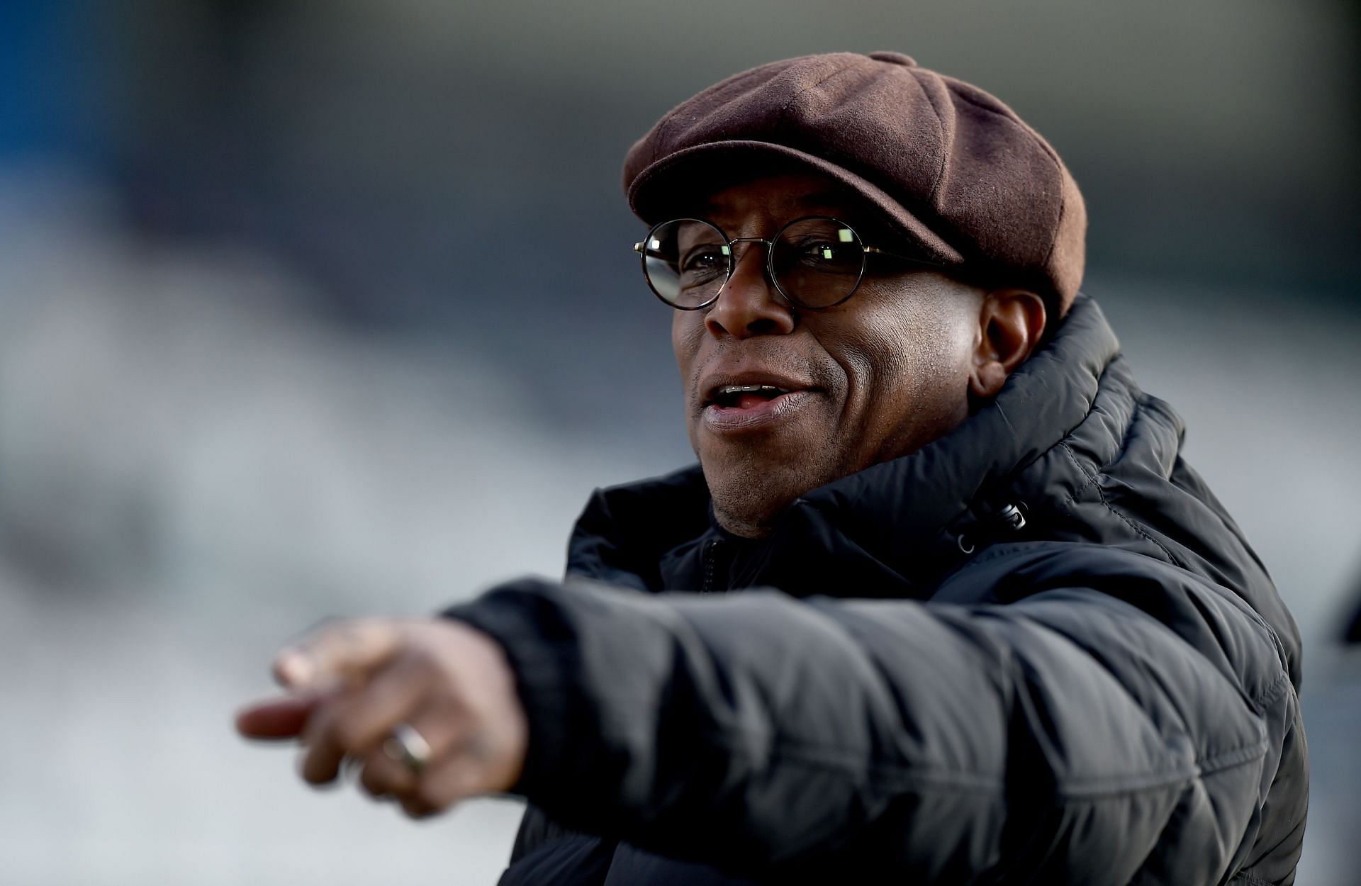 Ian Wright, TV pundit during the Emirates FA Cup Second Round match between Rochdale and Plymouth Argyle at the Crown Oil Arena on December 05, 2021 in Rochdale, England.