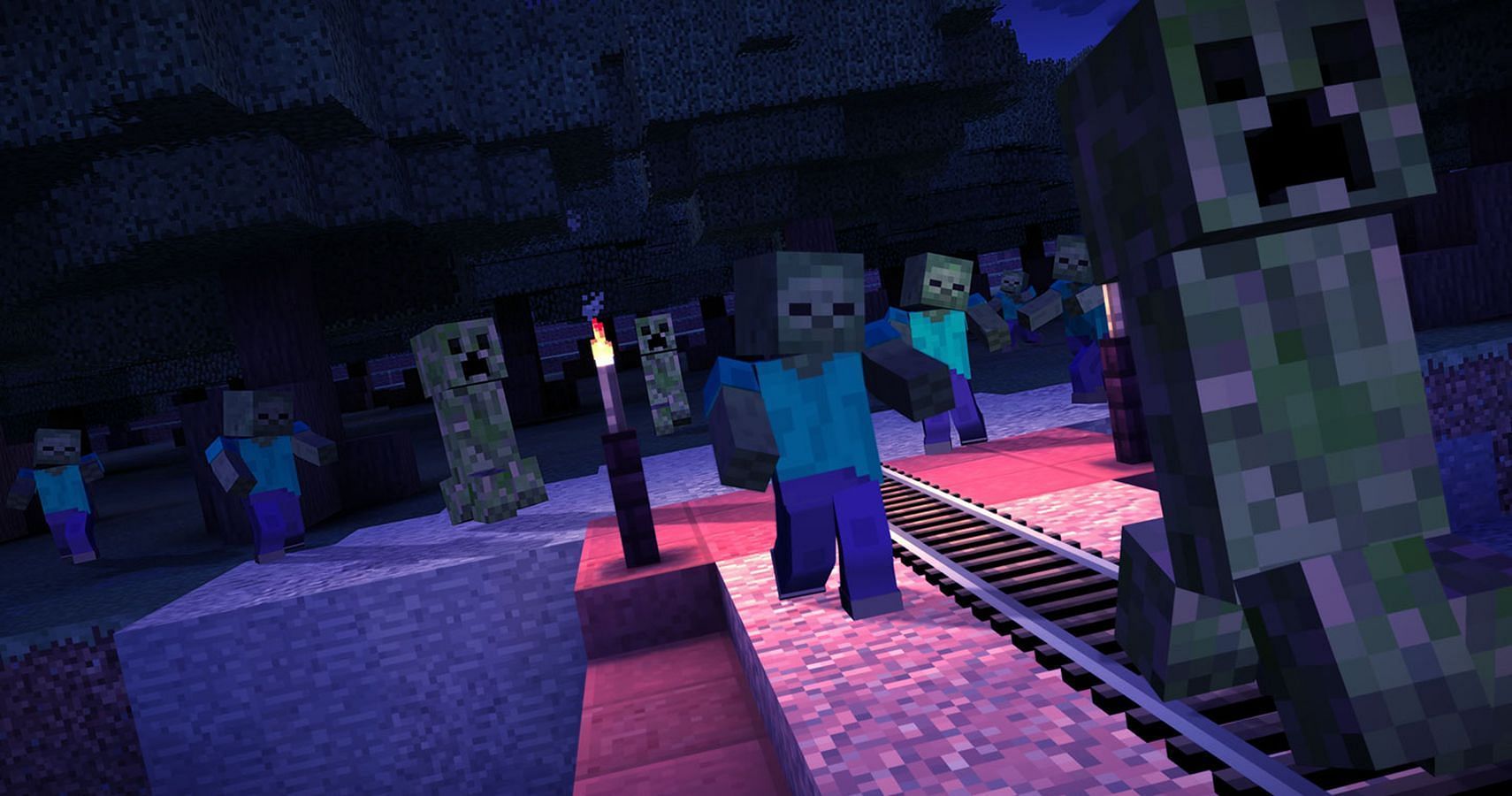 Most standard hostile mobs now require a light level of zero to spawn (Image via Mojang)