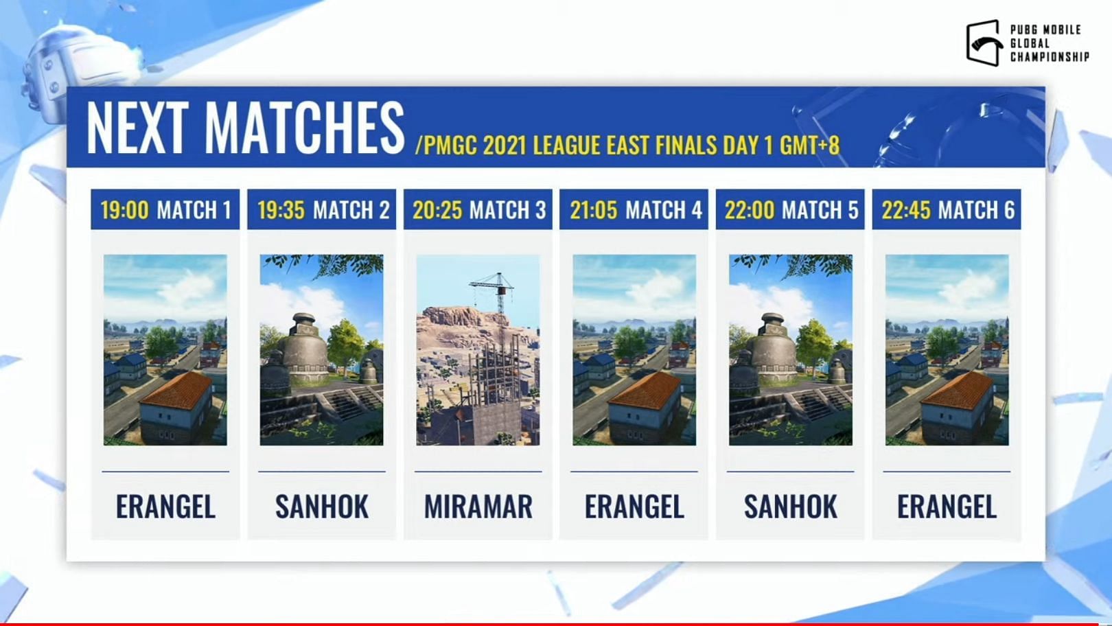 Map schedule for PMGC League East Finals (Image via PUBG Mobile)