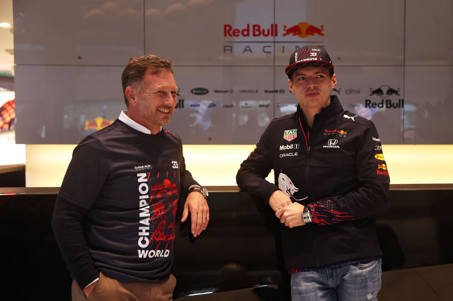 F1 World Champion Max Verstappen celebrates at Red Bull Racing Factory