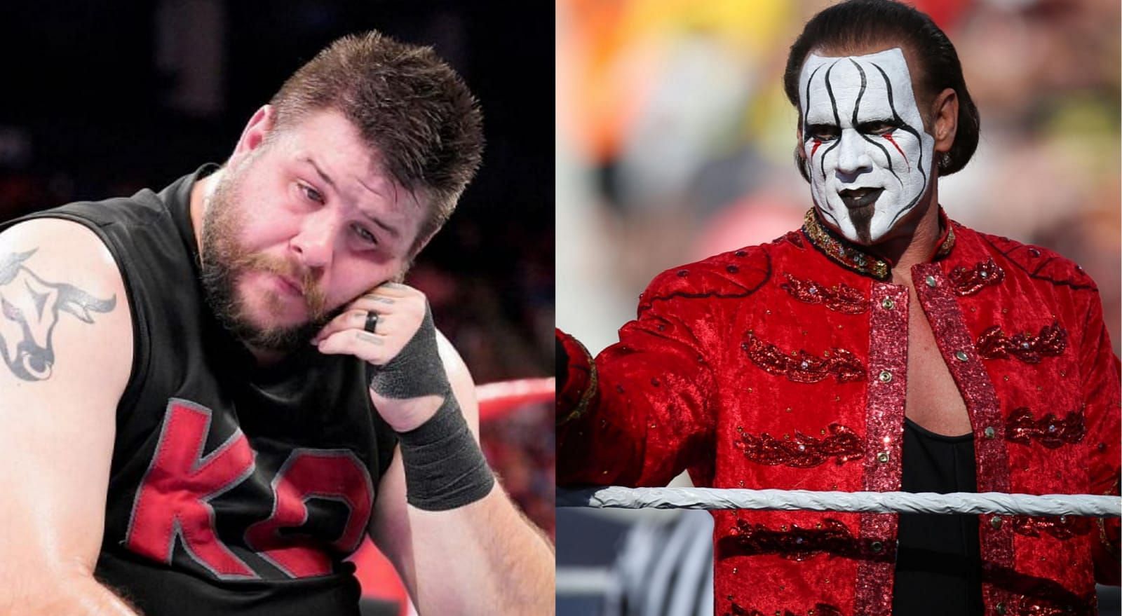 Former WWE Universal Champion Kevin Owens (L) and AEW star Sting (R)