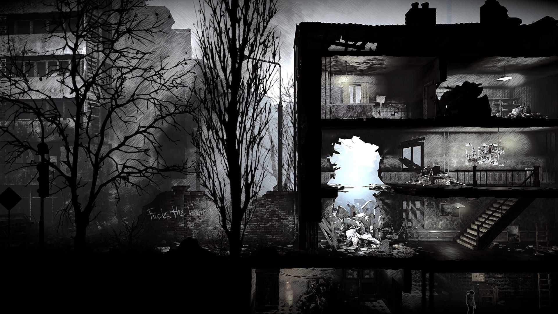 The broken down house in This War of Mine (Image via This War of Mine)