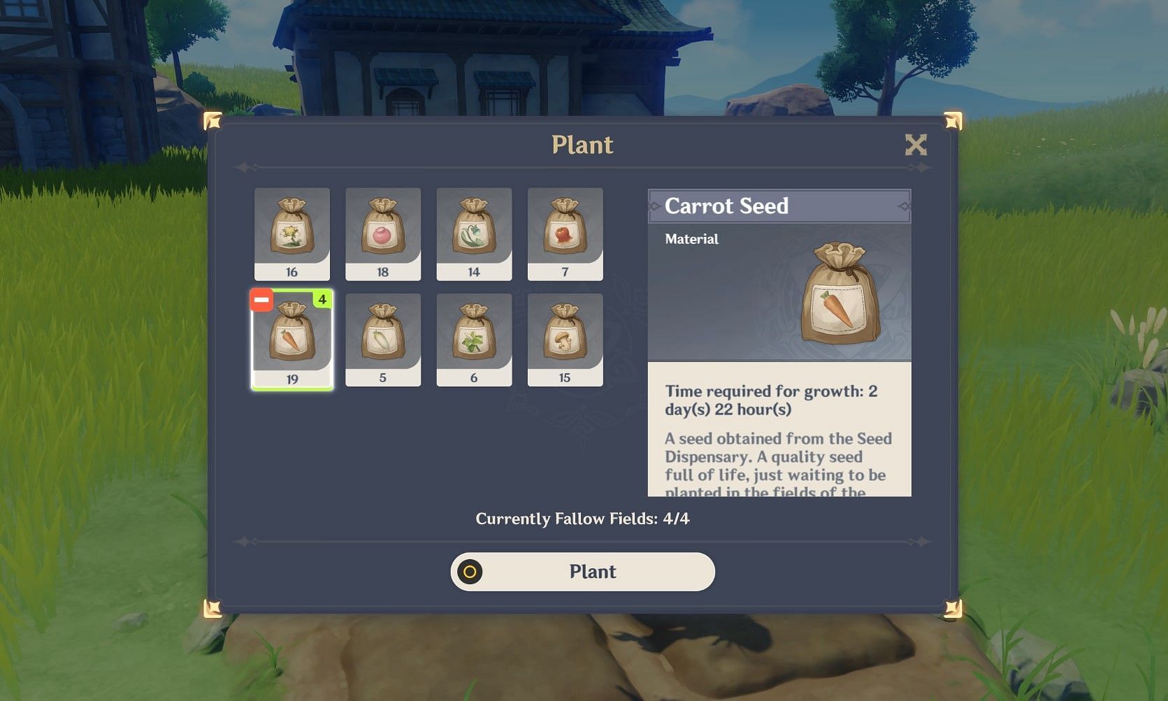 An example of a player planting four Carrot Seeds in their Serenitea Pot (Image via Genshin Impact)